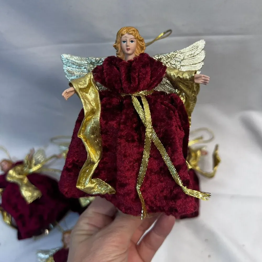 Christmas Ornaments‎ Angels Lot of 5 Red Velvet Gowns Free Standing Hanging